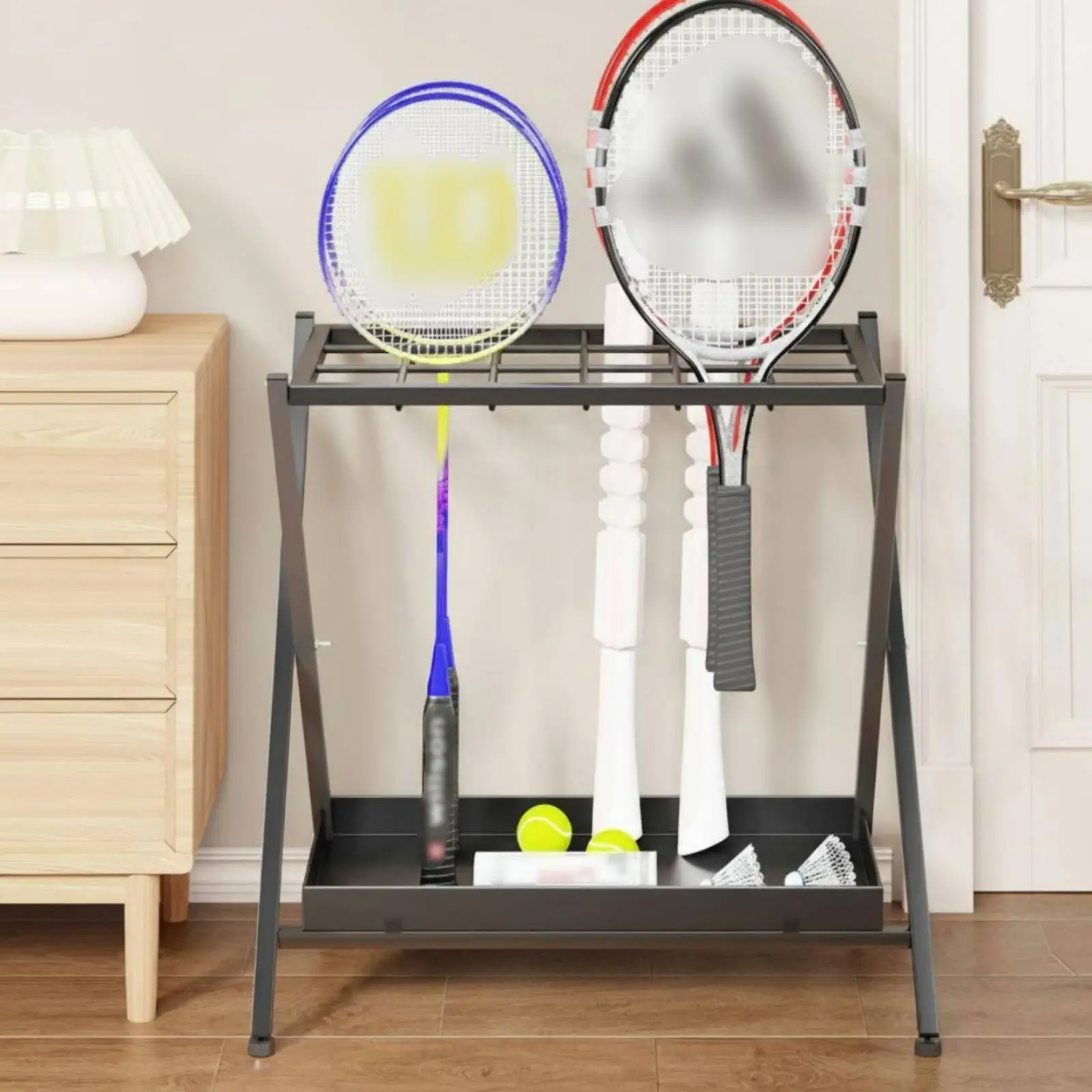 Foldable Badminton Racket Stand Stable Structure Versatile Umbrella Holder Large Capacity Entryway Sports Gear Organizer for