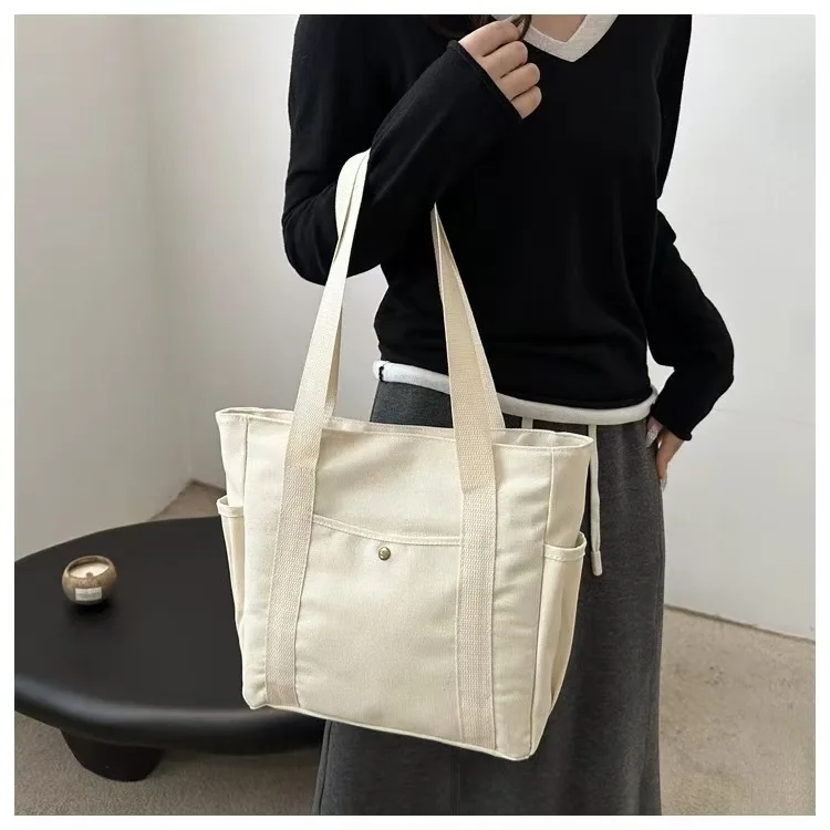 HXIA Large Women Tote Bag Canvas Versatile Portable Shoulder Bags Student Female Commuter Travel Handbag Clothing Book Storage