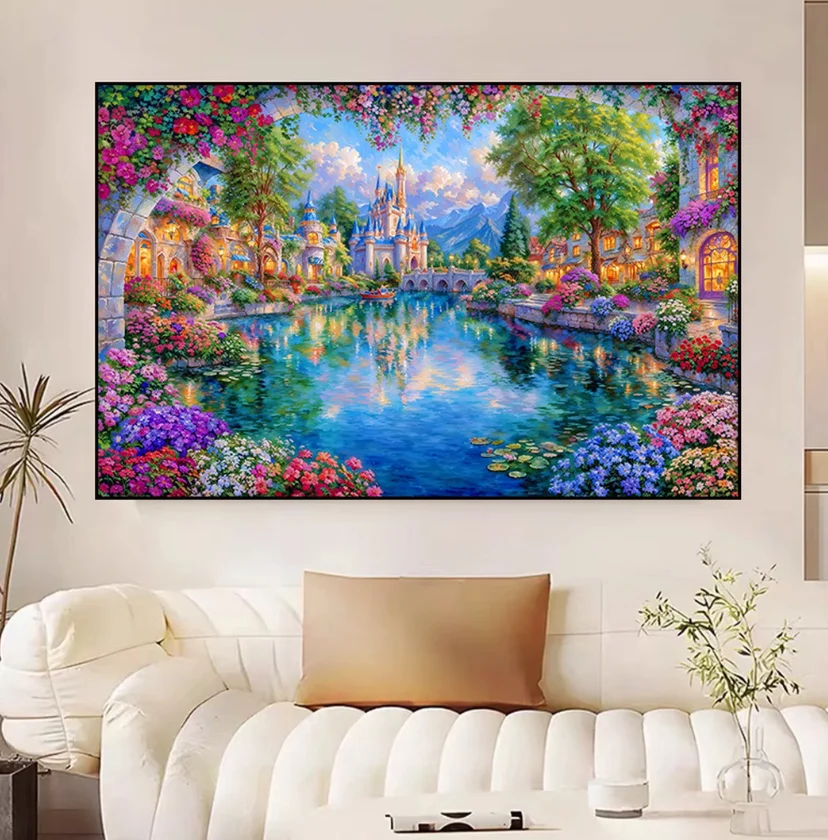 

14CT 9CT Castle Printed Kit Cross Stitch Embroidery DIY Needlework Set Crafts With Needles Threads