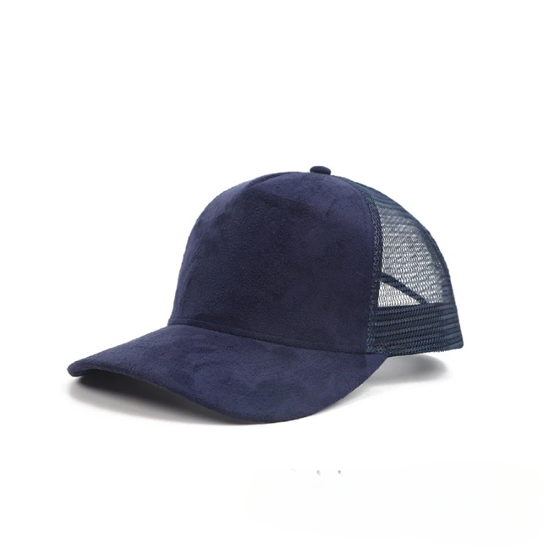 Custom Logo Suede Mesh Baseball Cap Men\'s and Women\'s Solid Color Five-panel Curved Brim Adjustable Hip-hop Truck Driver Hat