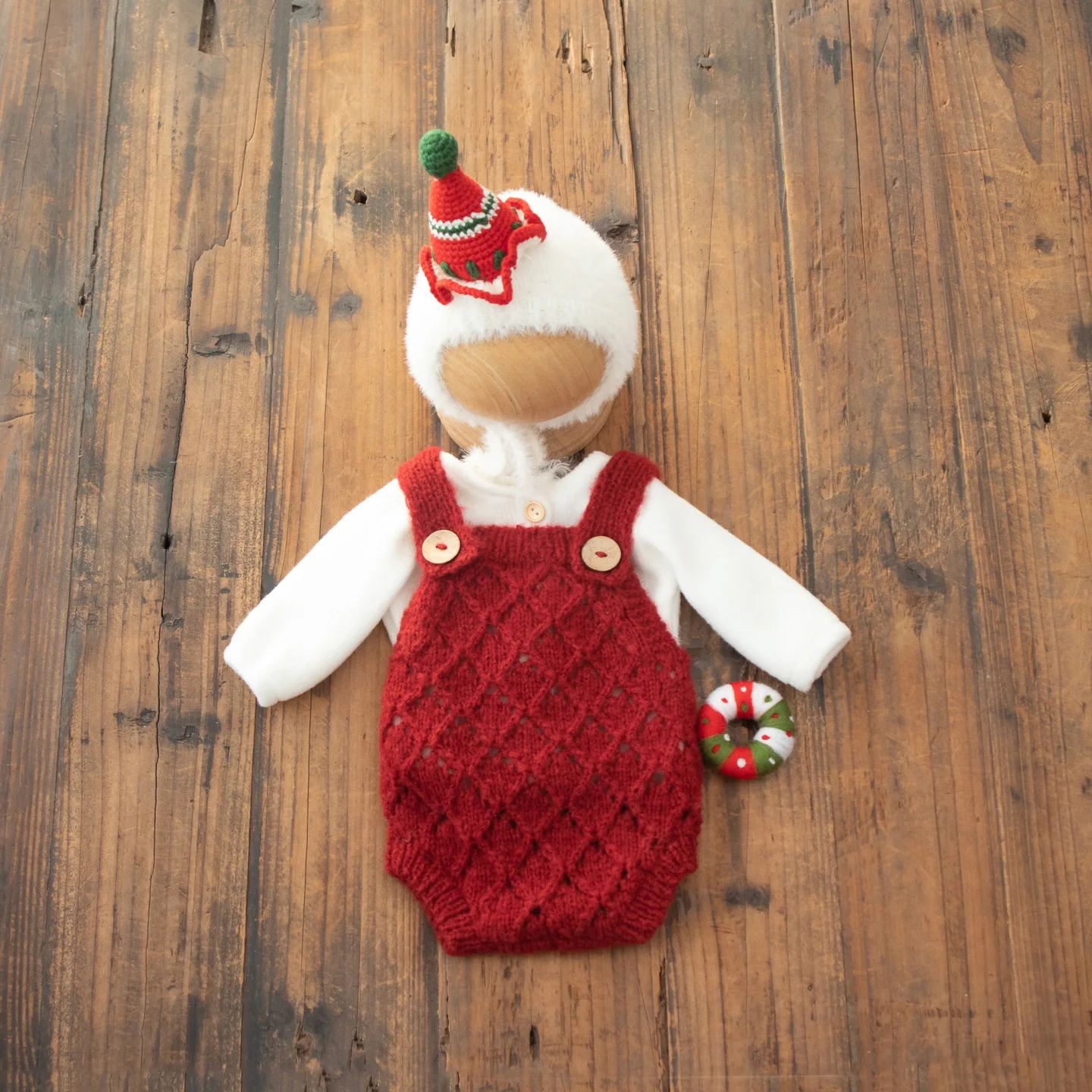 

Newborn Photography Props Handmade Knitted Outfit Set Clothing with Hat 3pcs for Baby Christmas Studio Photoshoot Accessories
