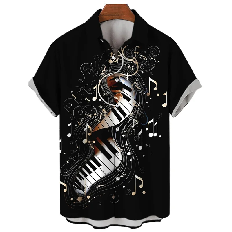 

3D Print Music Shirt For Men Musical Notation Pattern Tees Oversized Streetwear Summer Short Sleeved Casual Hawaiian Shirts