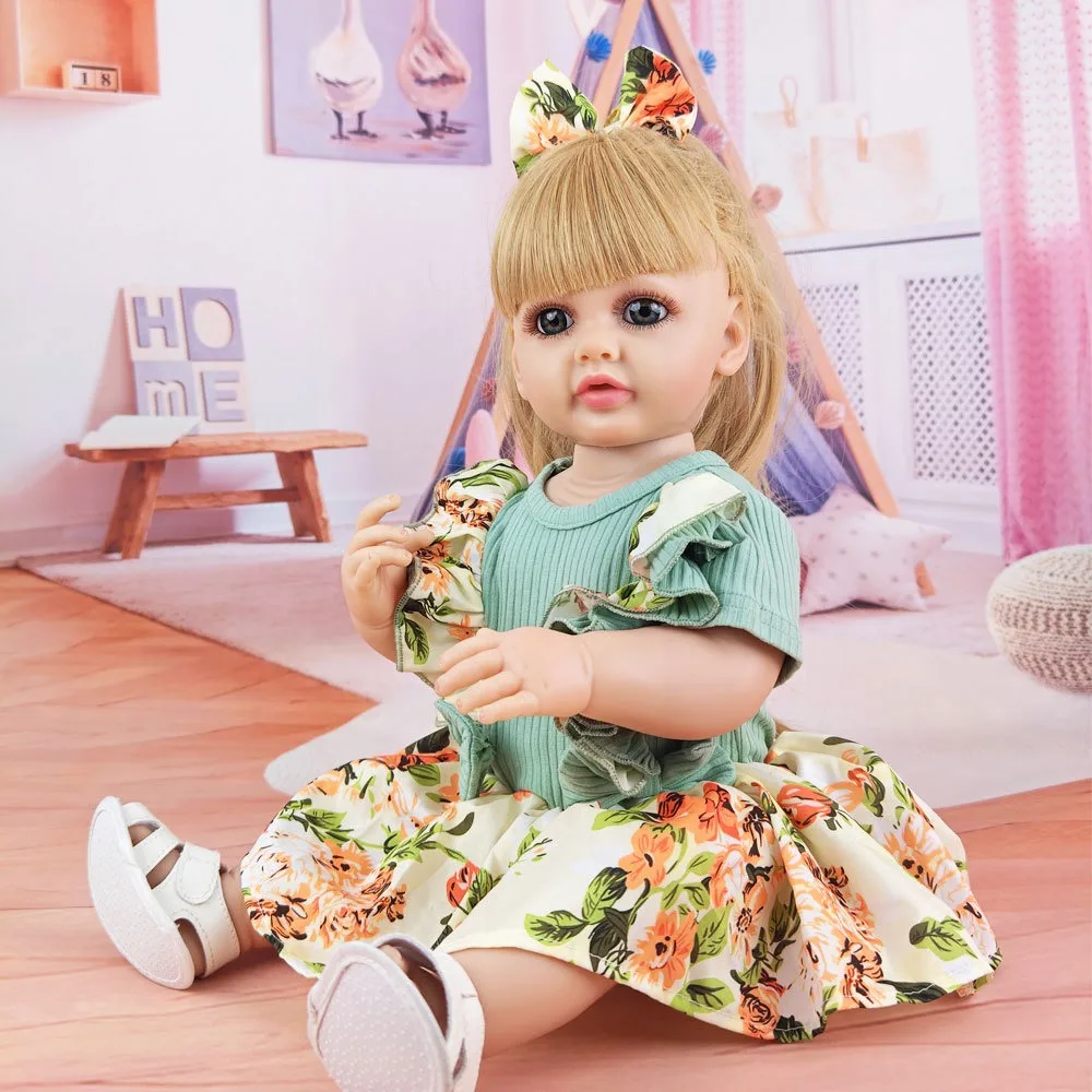 Muñeca Reborn de pelo largo marrón, 55cm, cuerpo completo de vinilo, lavable, simulación de niña, princesa Dudu, regalo de compañía para niños, 1 Uds.