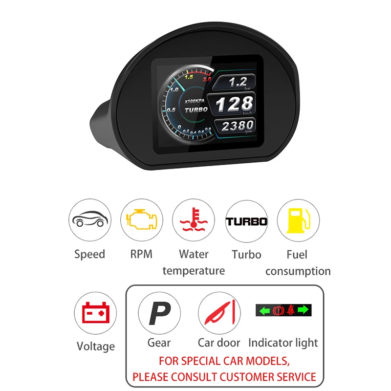 

2 Inch Head Up Display HD LCD Meter OBDII Smart Gauge Car Hud Digital Odometer Two Modes Speed Voltage RPM Turbo Display