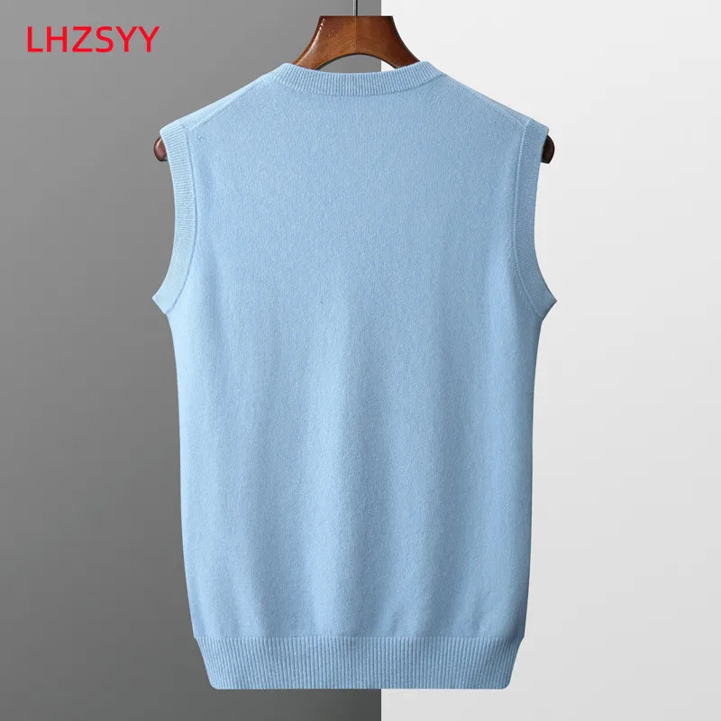 LHZSYY Men\' Cashmere Vest Sleeveless Sweater Spring Autumn V-Neck Vest Middle-Aged Warm Top Pure Wool Knit waistcoat Loose outer