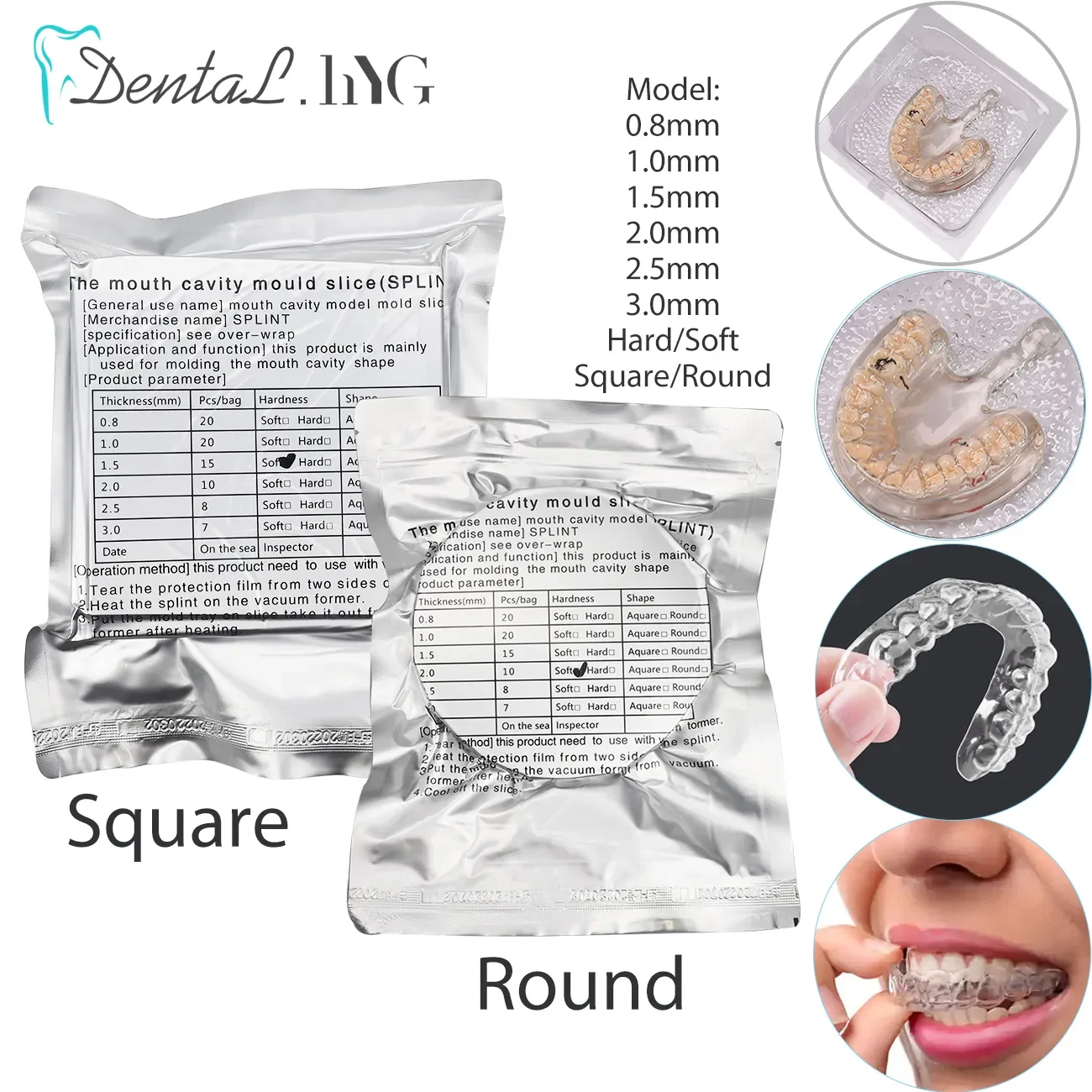 0.8/1.0/1.5/2.0/2.5/3.0mm Dental Lab Orthodontic Splint Retainer Slice Vacuum Forming Sheet Soft Hard Thermoforming Material