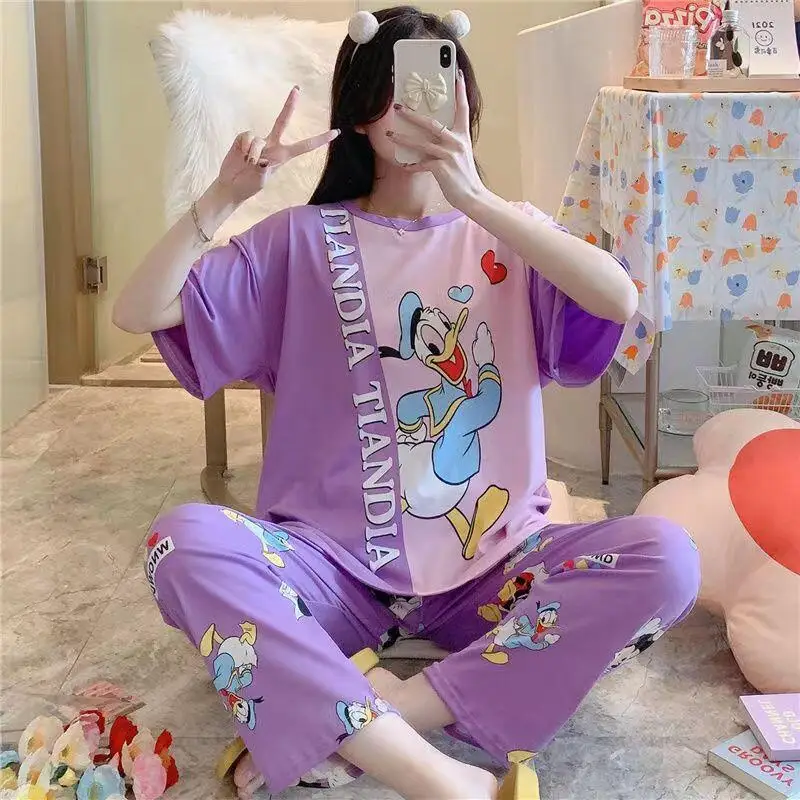 

Новая женская футболка и пижамный комплект в стиле аниме, корейские летние брюки с короткими рукавами, женская домашняя одежда, модный комплект из двух предметов