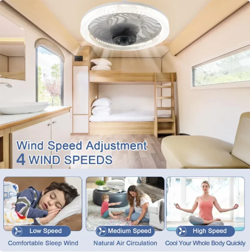 Smart Remote Control Ceiling Fan with LED Lighting Ceiling Fan with Lights Remote Control E27 Converter Base for Living Room