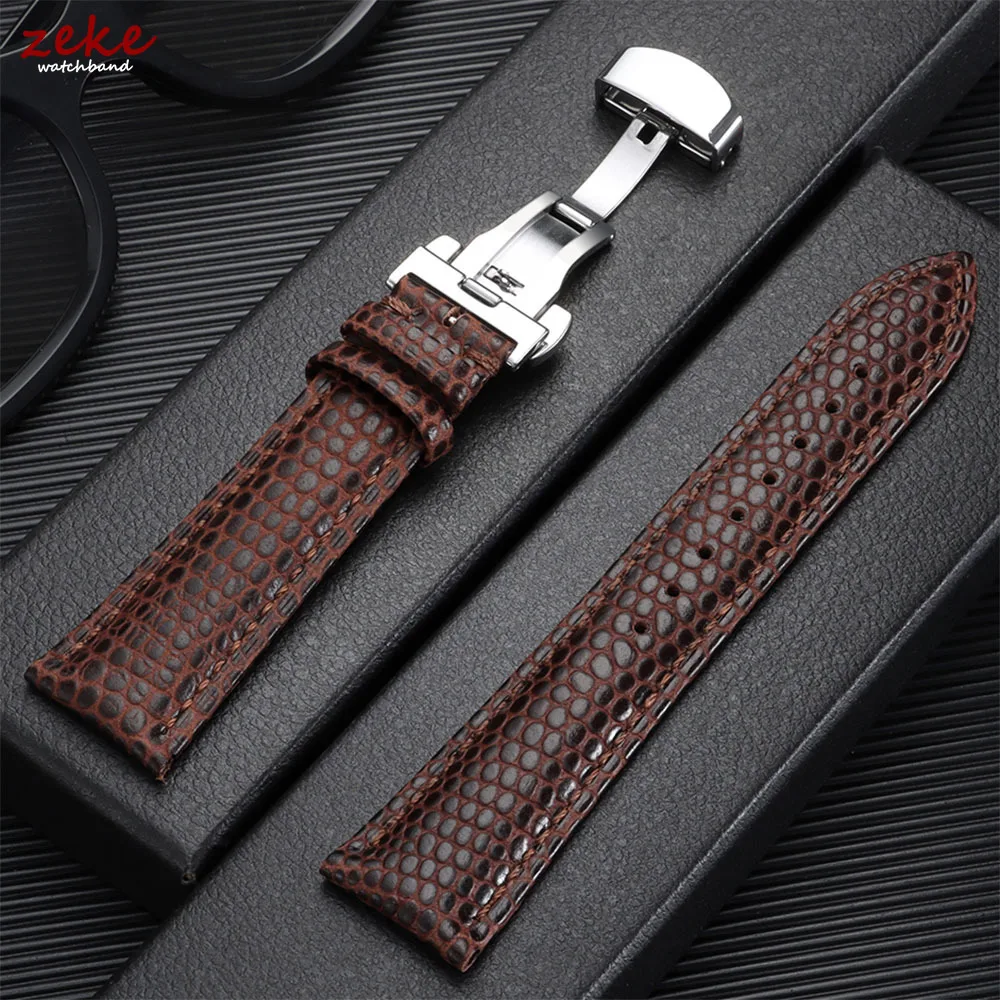 Butterfly Buckle Lizard Grain Genuine Cowhide Watch Strap Quick Release Leather Band Men Women 16/18/20/22mm Wristband Bracelet