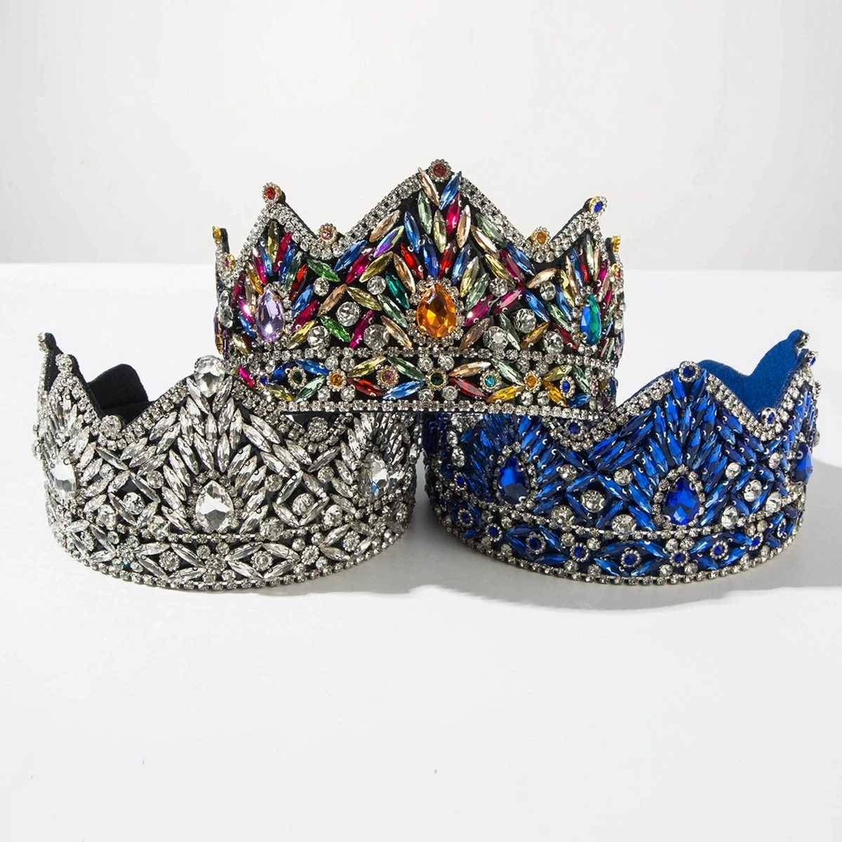 

Fashion Retro Baroque Full Diamond Wide Crown Headband for Women Gorgeous Hair Accessory For Ball Party Wedding Blue Hairband