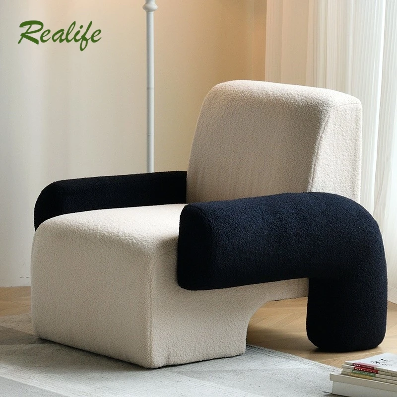 Realife Nordic Light Luxury Single Sofa Designer Creative Living Room Balcony Lazy Internet Celebrity Lamb Fleece Sofa Chair New