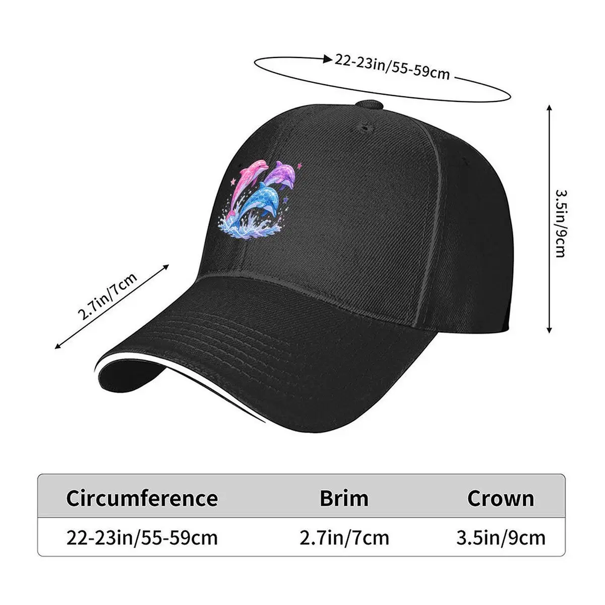Pink Purple Blue Dolphins Splash Stars Sandwich Baseball Cap Outdoor Workouts Sun Hat