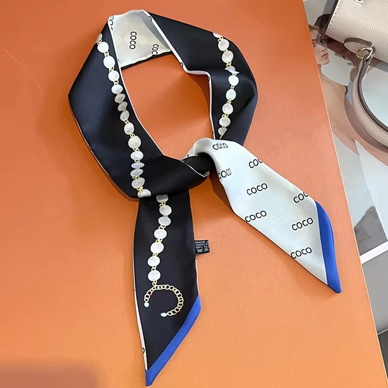 Nouveau luxe 5*85cm modèle mince tempérament petite écharpe longue écharpe en soie bandeau de cheveux femmes tout-Match Double face Streamer