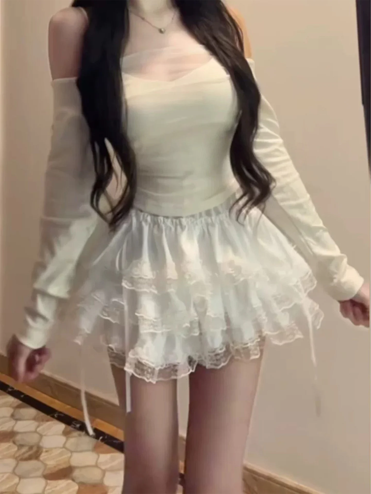 Sweet Girl Heavy Work Multi Layer Lace Short Skirt Women Summer Spicy Girl White Cake Skirt Anti Exposure Puffy Half Skirt