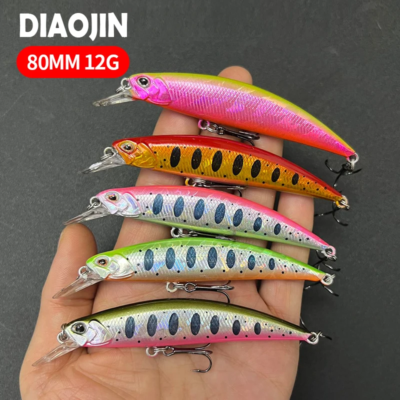 Casting Fishing Lure 12g 80mm Sinking Minnow Twitch Trout Lures Ryuki 80S Jerkbait Isca Artificial Stream Wobbler Fishing Bait