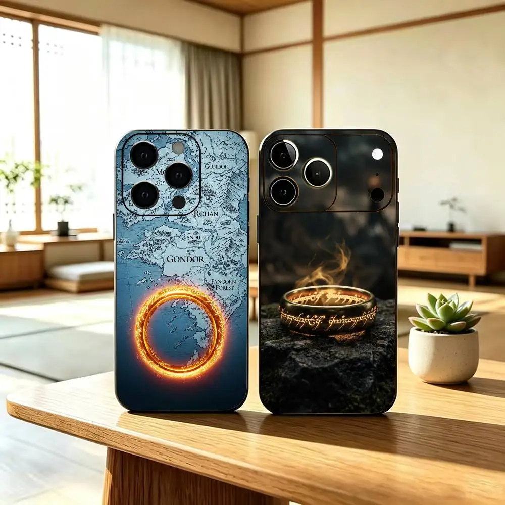 Espada mágica del mapa El Señor de los Anillos Funda suave a prueba de golpes negra para iPhone 17, 16, 15, 14, 13, 12, 11 Plus, Pro Max