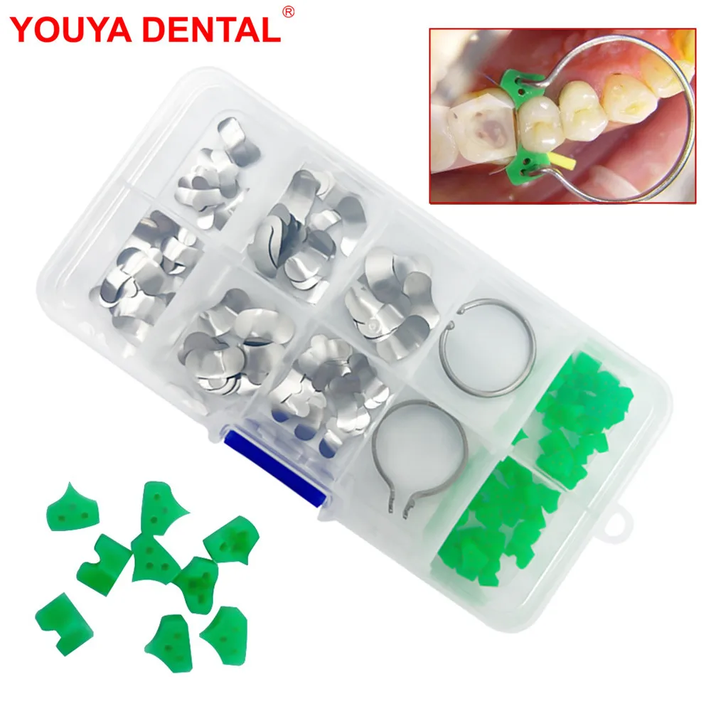 100pcs/Box Dental Sectional Contoured Matrices Matrix Ring Dentistry Silicone Add On Wedges Delta Full Kit Dentist Material Tool