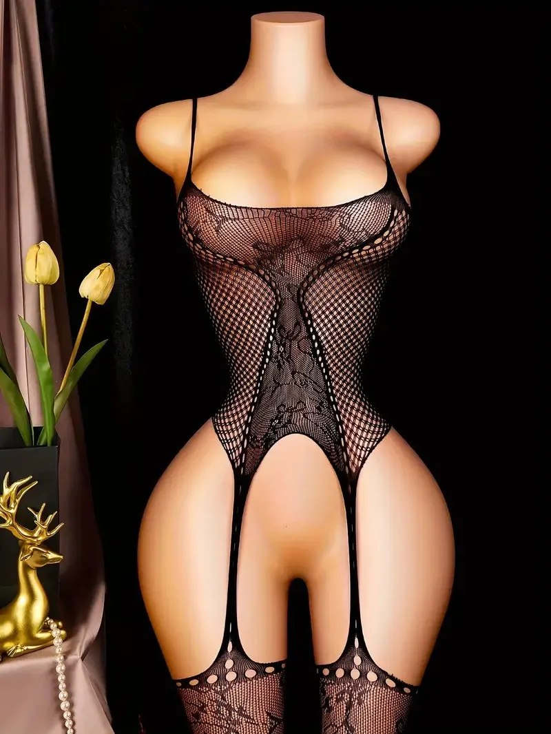 One Pieces Low Bras Body Suits Sling Bodystocking Erotic Crotchless Underwear For Women Black Sexy Fishnet Hollow Underwear Sets