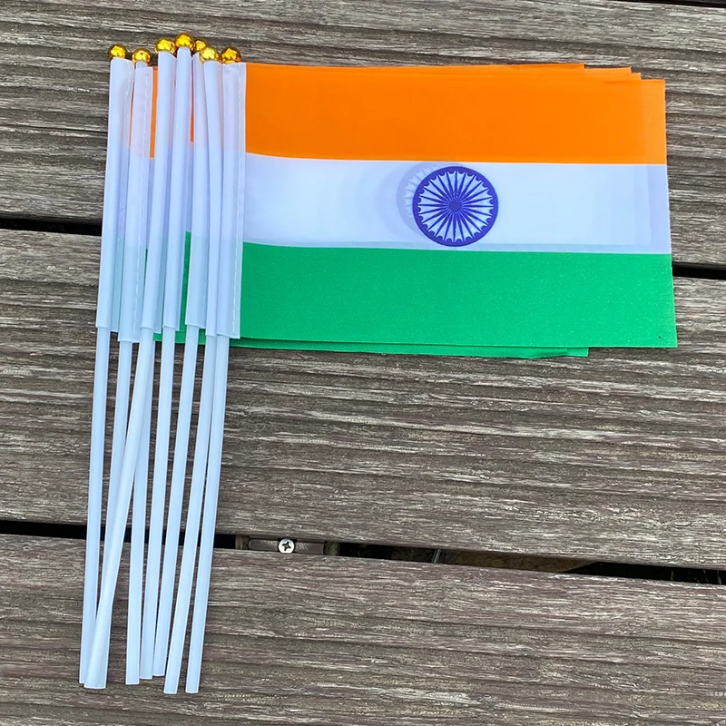 xvggdg  100pcs  14 * 21cm    Small  india   Waving National    Polyester  india  hand Flag