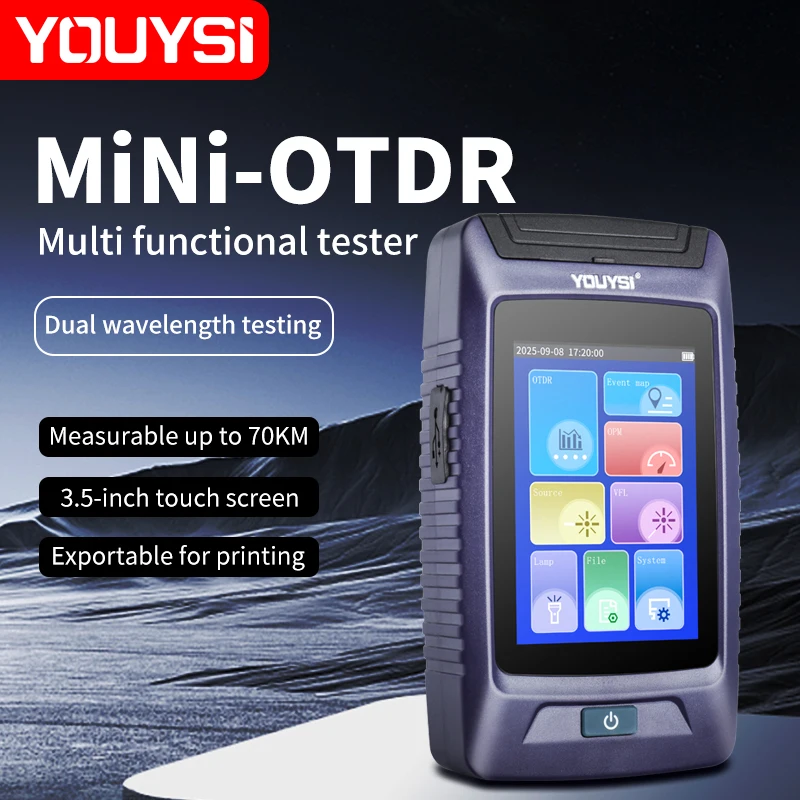 YOUYSI OTDR Optic Otdr Optical Reflector Active Fiber Live Tester 1310/1550nm 20dB Optical Reflectometer Touch Screen OPM VFL