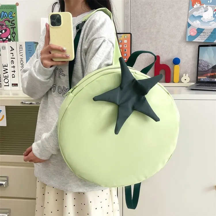 Women's Cute Tomato-Shaped Backpack, Novelty Fruit Design Casual Daypack, Lightweight Fun Mini Bag for School & Travel