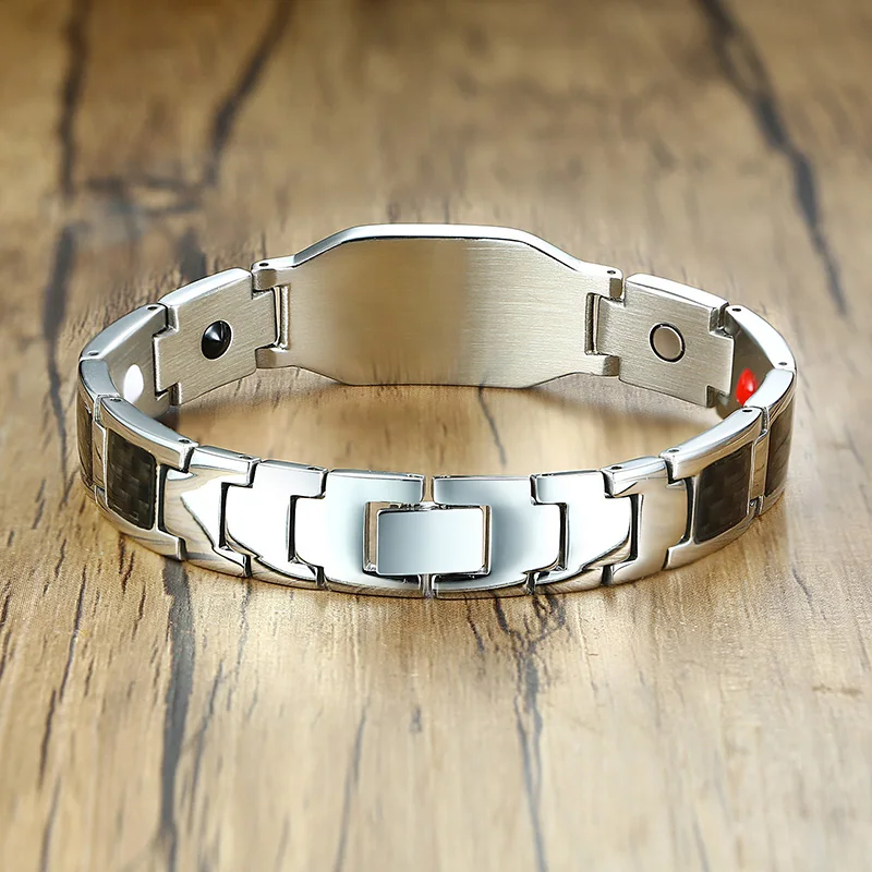 Carbon Fiber Magnetic Bracelet for Men Knights Templar Shield Cross Stainless Steel Bio Energy Therapy Male Pulseira
