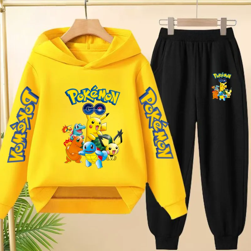 

Pikachu Two-piece Clothing Children Girls Sweatshirt+Pants Casual Tracksuits Boys Pokemon Hoodie Kawaii Pullover Sports Coat Set