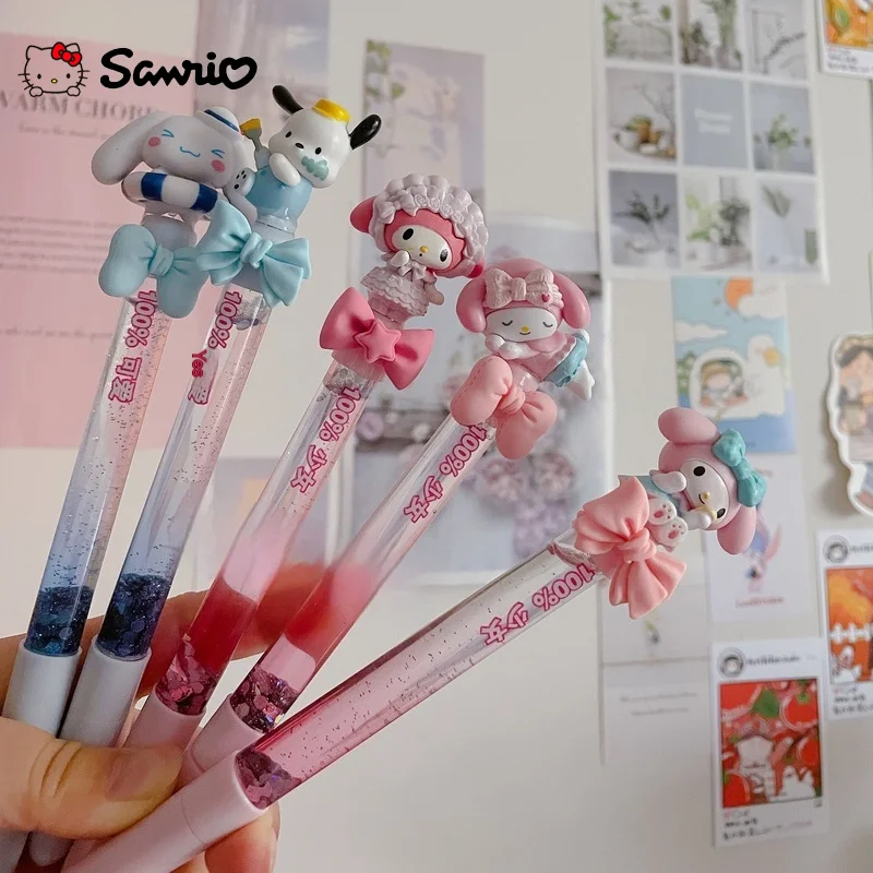 1pcs Sanrio Kawaii Melody Kuromi Cinnamoroll Quicksand Neutral Pen Students Smooth Write Stationery Gel Pen School Supplies Gift