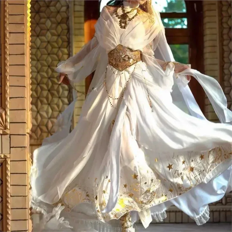 

CyWhite Elven Saint Girl, комплект одежды для путешествий и фотографии, экзотическая тема танцовщицы вестерн, 2024, новая мода для девочек