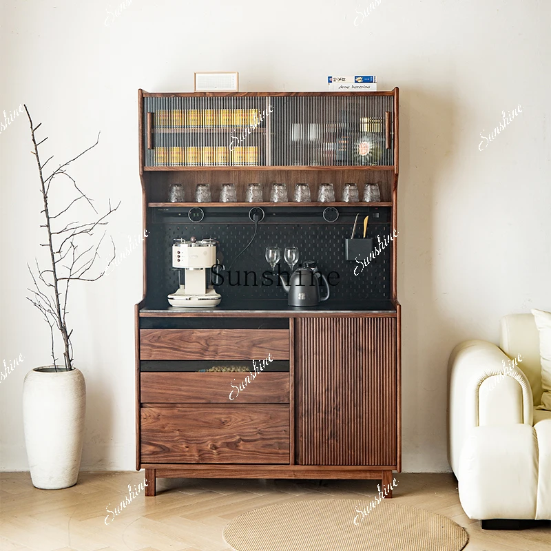 Nordic solid wood dining side black walnut rock slab small household living room integrated wall locker  FT