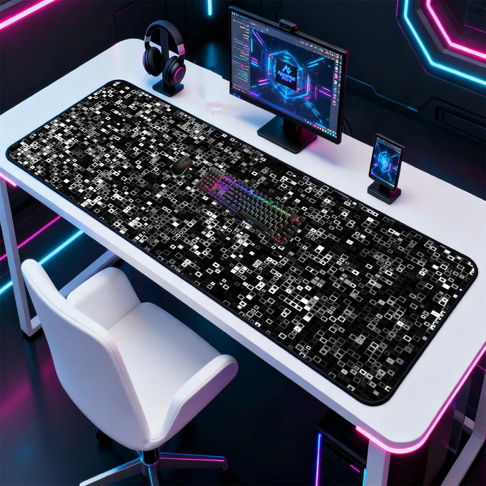 Pixel Geometric Desk Mat Extra - огляд і ціна Desk Setup Black And White