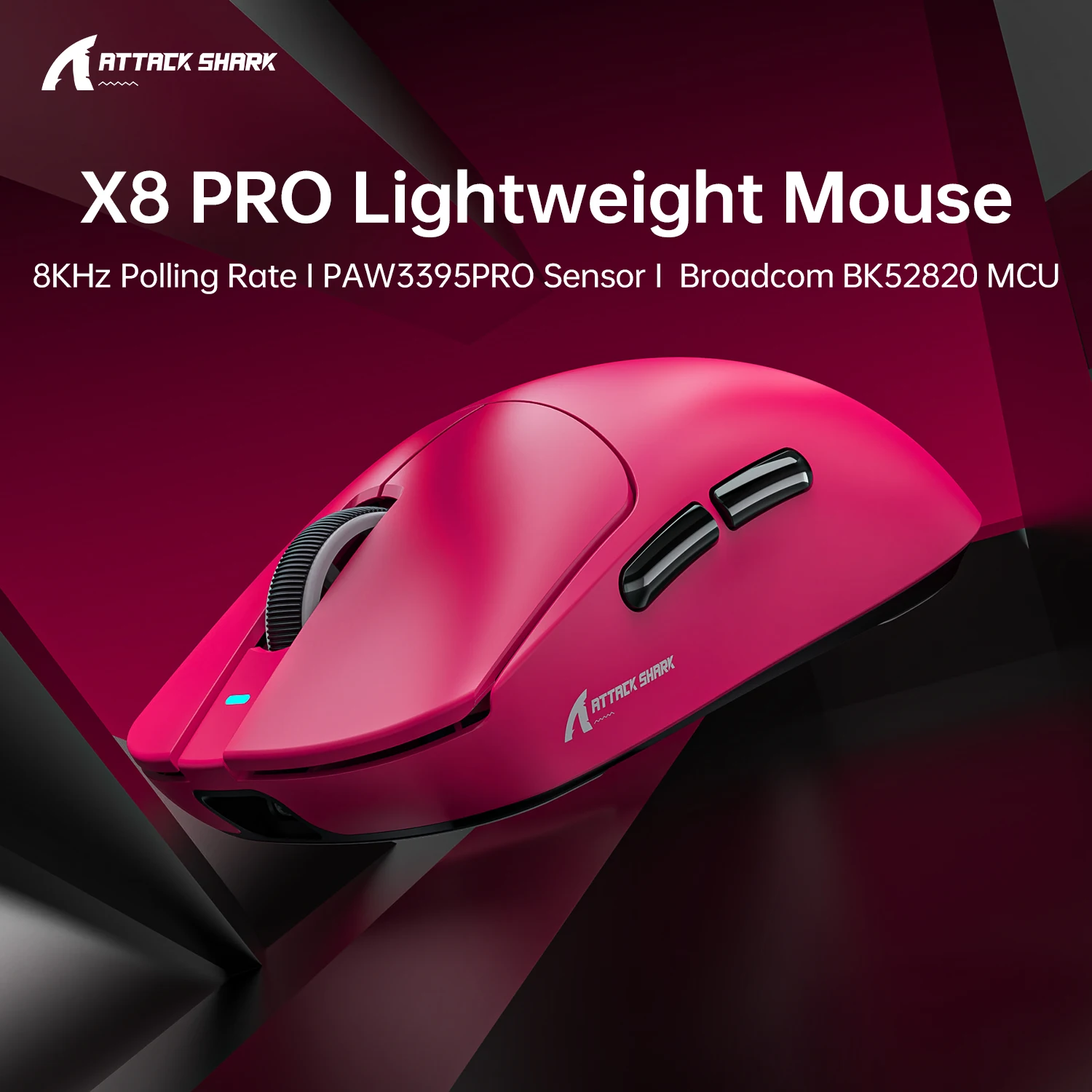 

Сверхлегкая беспроводная игровая мышь ATTACK SHARK X8PRO, 55 г, датчик PAW3395PRO, 40000 точек на дюйм, BT/2,4G/проводная, программируемая мышь 8K