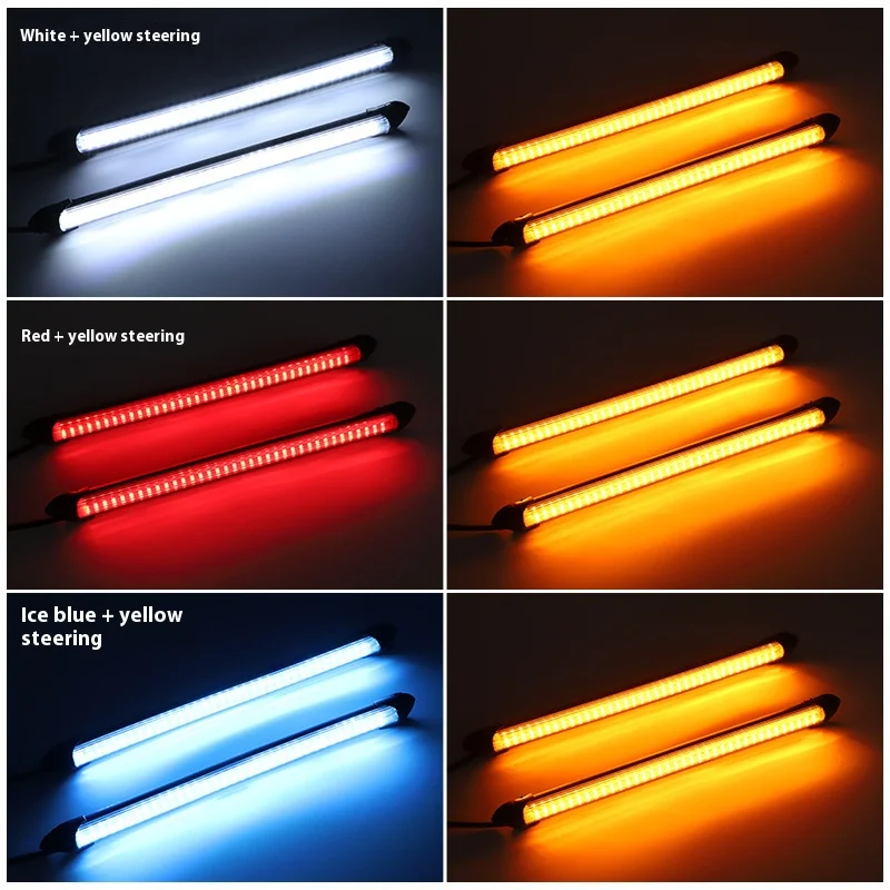 2Pcs LED Car DRL Daytime Running Lights Waterproof Universal 12V Auto Headlight Sequential Turn Signal Yellow Flow Day Light