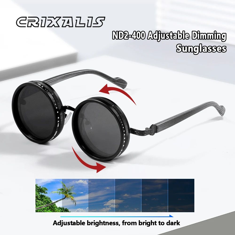 

CRIXALIS Polarized Small Frame Round ND9 Adjustable Dimming Sunglasses Men Light-Reducing Sun Glasses For Fishing Driving UV400