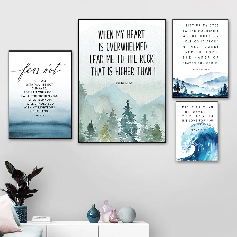 1PC  Canvas Painting Scripture Wall Art Prints Christian Wall Pictures Psalm 121 Bible Verse Quote Baptism Gift  Faith Poster