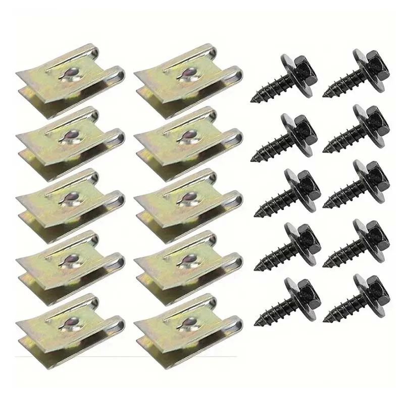 40pcs Car Screw Base U Clip Car Modification Fastener Metal Fender Bumper Protection Clip Interior Accessories Automobile Fasten