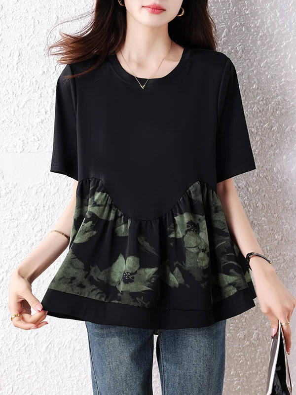 Elegant Loose Fashionable T-Shirt Women's Summer Clothing Brand Withdrawal plus Size Top Comfortable Polyester Fiber