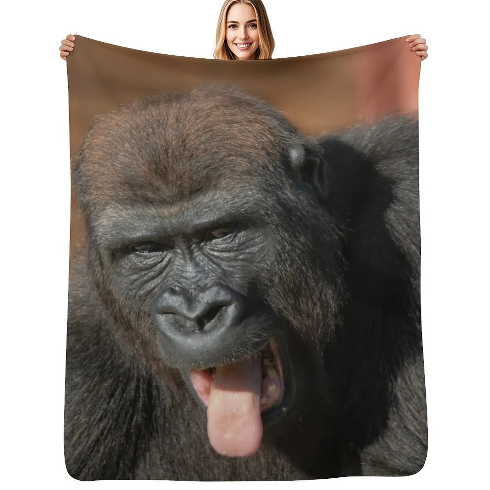 

Gorilla Lope Showing His Tongue Throw Blanket Stylish Decor Blanket Gift for Friends Roommate