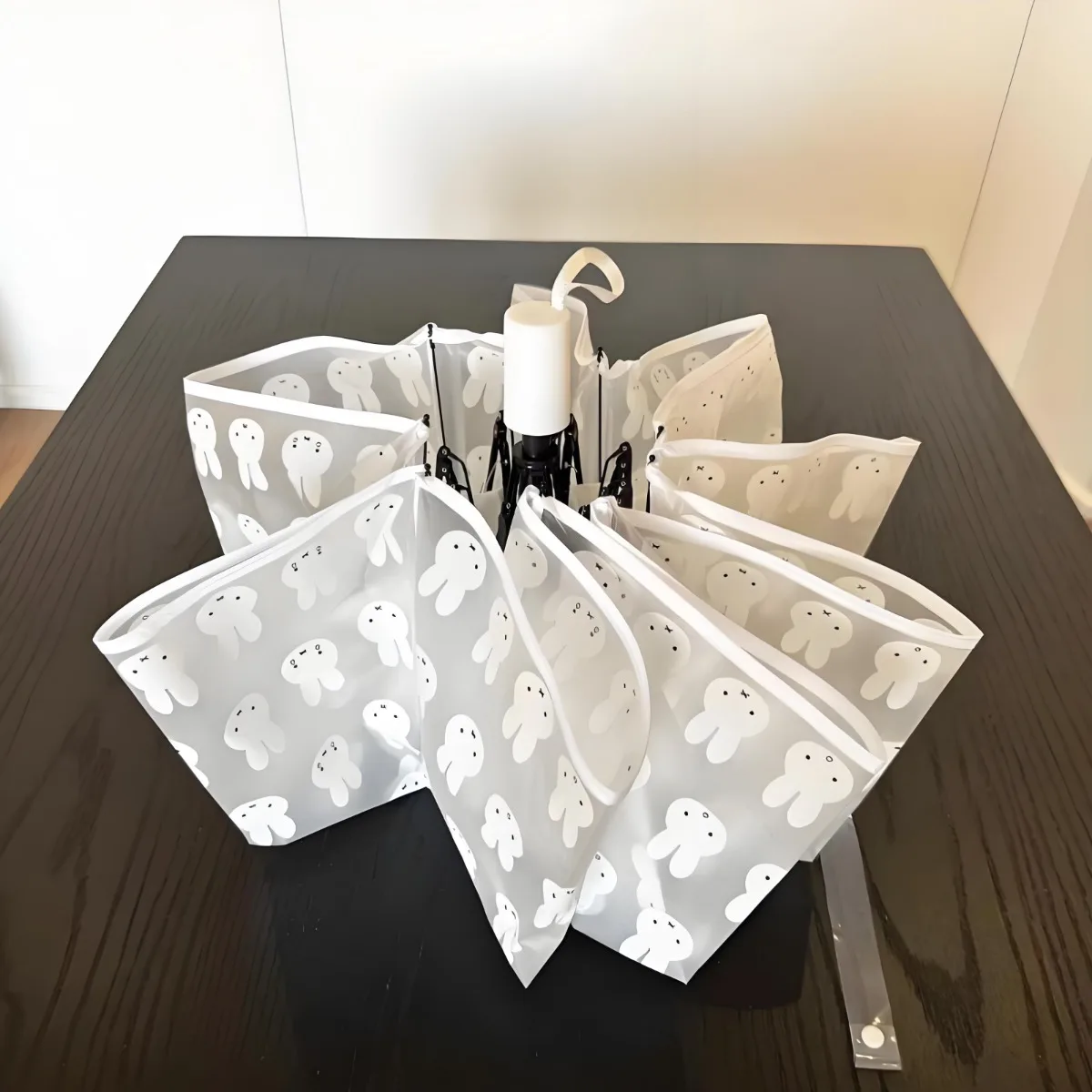 Hot Anime Kawaii Miffy Umbrella Fully Automatic Three-fold Frosted Handle Transparent Umbrella for Both Weather and Rain view 4