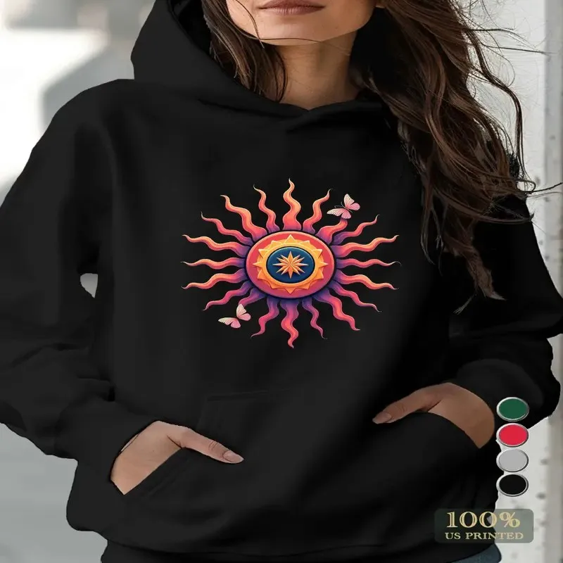 

Женская толстовка с капюшоном Teediy Ornate Sun with Butterflies, женские толстовки, женская одежда, винтажная одежда больших размеров
