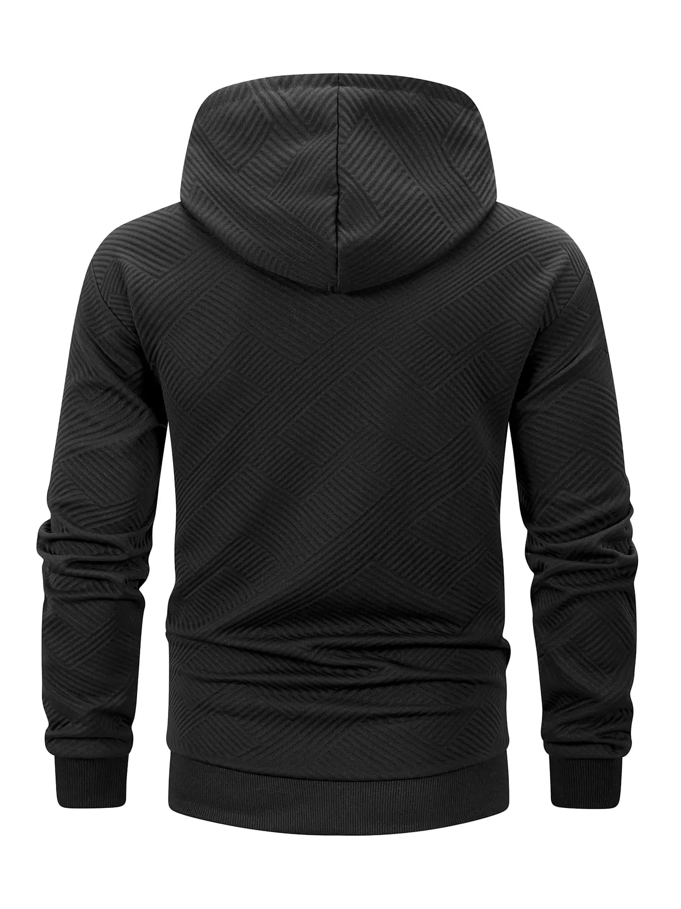 Relaxed Fit Geometric Jacquard Knit Hooded Jacket For Men Smooth Full Zipper Adjustable Hood Functional Kangaroo Pocket Ribbed