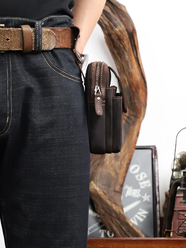 handmade-top-layer-cowhide-leather-outdoor-waist-bag-mobile-phone-pouch-multi-functional-durable-worksite-belt-storage-bag