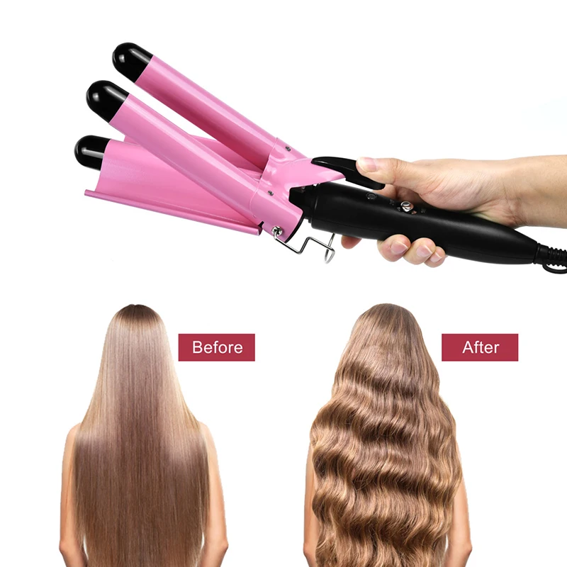 Professional Salon 3 Barrel Curling Iron Electric Splint Water Ripple Hair Waver Styling Tool for Barbershop & Home Use
