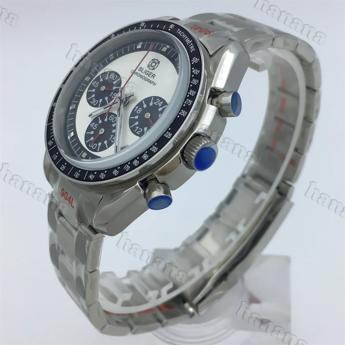 ساعة كوارتز رجالية BLIGER vk63 حركة vk63 ساعة كرونوغراف متعددة الوظائف مطلية بحزام من الزجاج المقاوم للصدأ