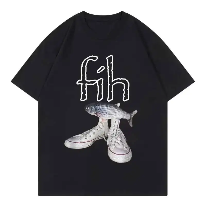 

Funny New Style Hot Sale Fih Shoes Graphic T Shirts Misspelled Fish Meme T-Shirts Casual Fashion Short Sleeve T-Shirt Unisex
