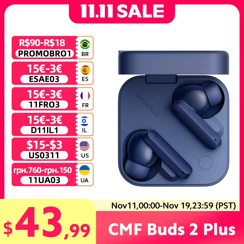 لا شيء CMF Buds 2 Plus 50dB Hybrid ANC سماعة لاسلكية تعمل بالبلوتوث سماعة المحمولة تخفيض مرحبا الدقة سماعة مخصصة الألعاب سماعة