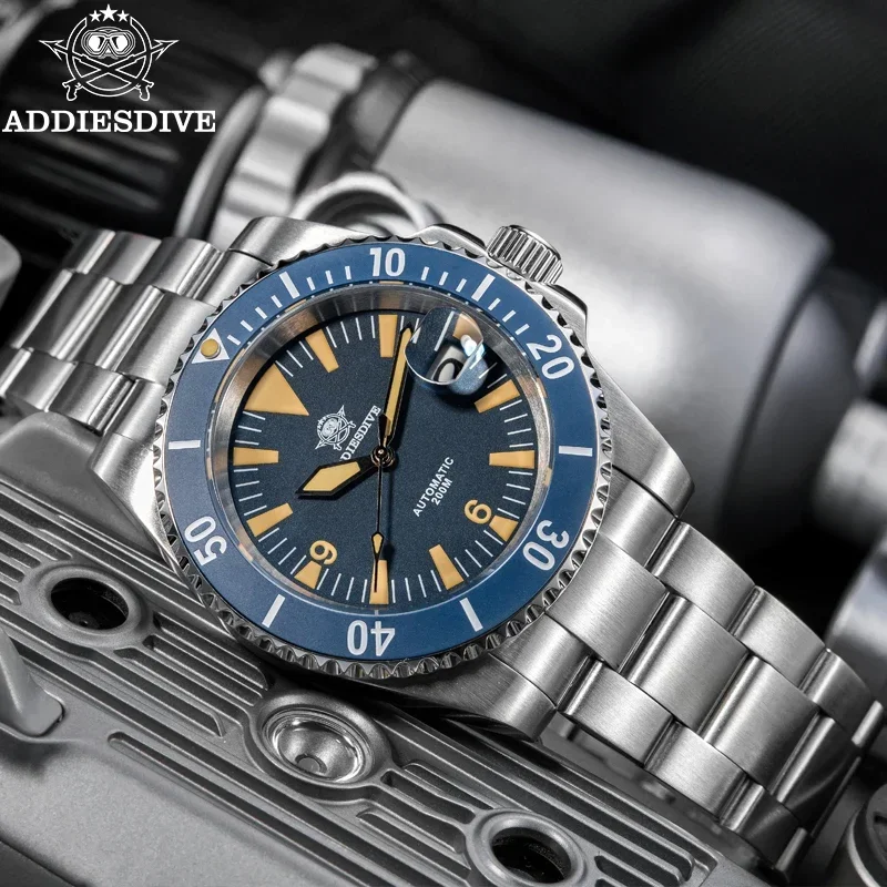 ADDIESDIVE AD2064 Dive Watch  NH35 Automatic Mechanical Movement C3 Luminous Sapphire Watches Waterproof 20Bar Men Wristwatch