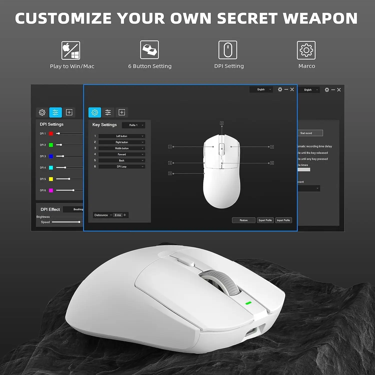 A.JAZZ AJ139 G Pro souris de jeu sans fil ultra-légère 59g avec récepteur double mode filaire/2.4Ghz jusqu'à 26K DPI, ergonomique