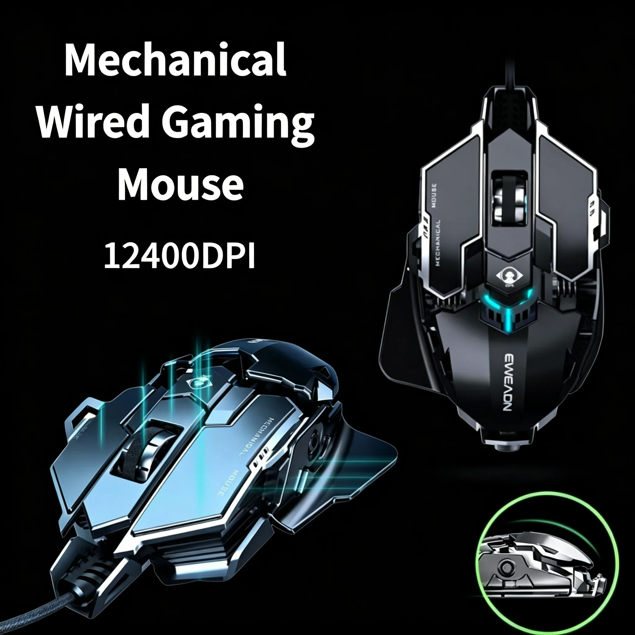 RGB Color Backlit Wired Gaming Mouse Adjustable Rear Wing Ergonomic 12800 DPI  Mechanical Metal  Mice For PC Laptop Computer