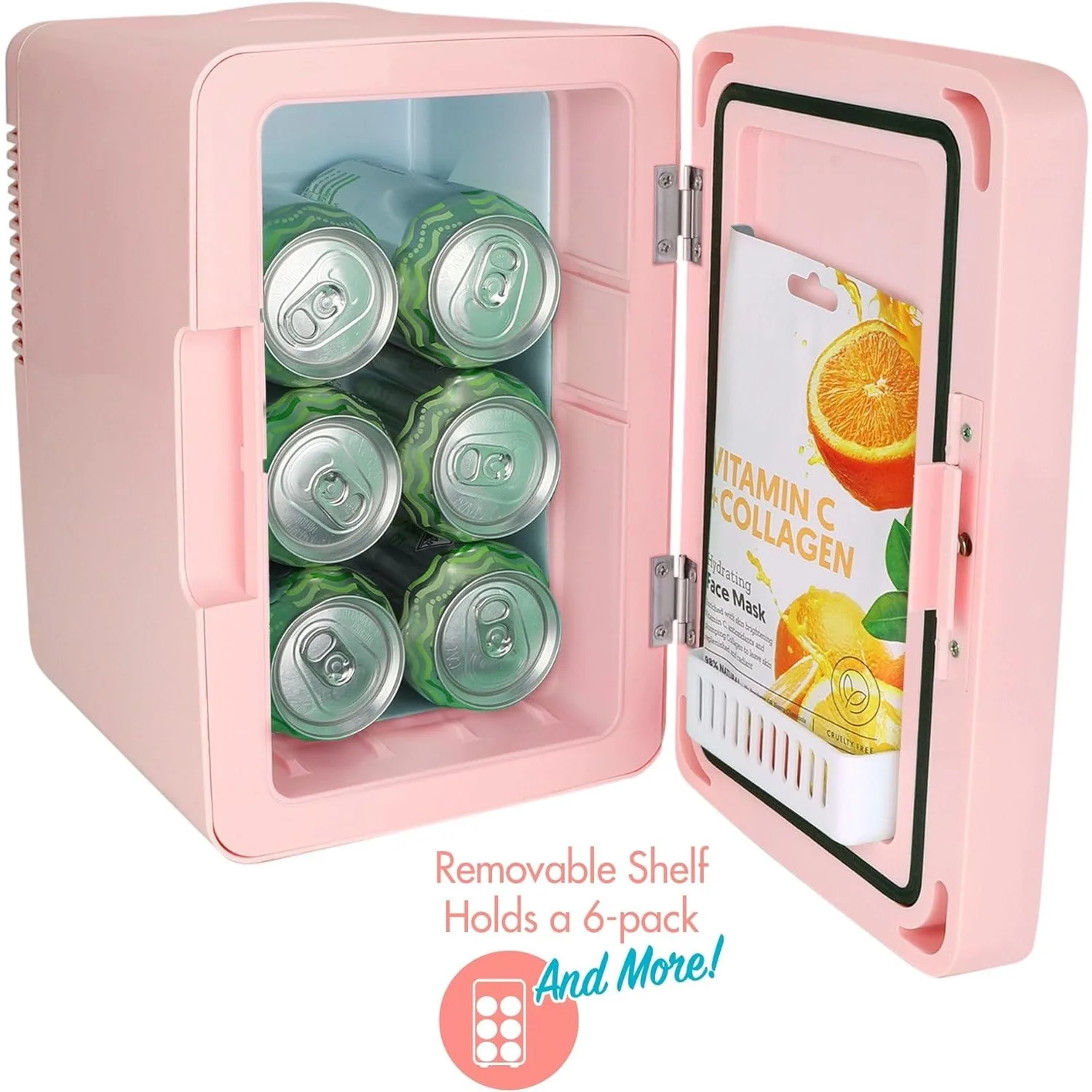 6.2L Mini Fridge Cooler & Warmer w/ LED Lighted Mirrorr, Portable Fridge for Makeup, Skincare, Snacks, Bedroom Vanity & More